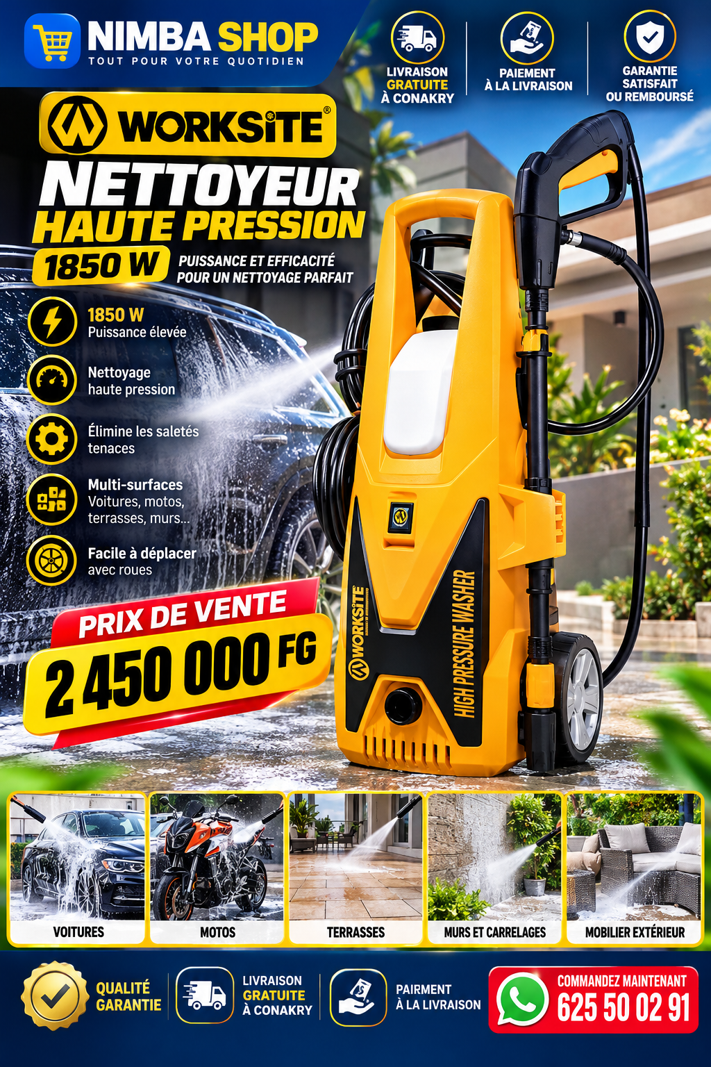đŠ Nettoyeur Haute Pression WORKSITE 1850 W â Puissance et EfficacitĂ©