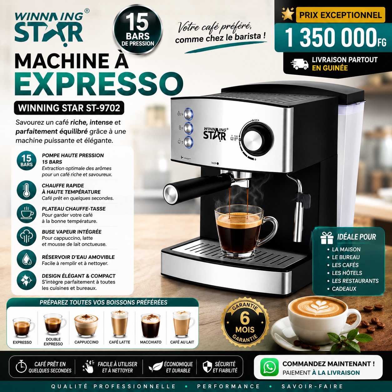 ☕ Machine à Expresso Winning Star ST-9702 – 15 Bars