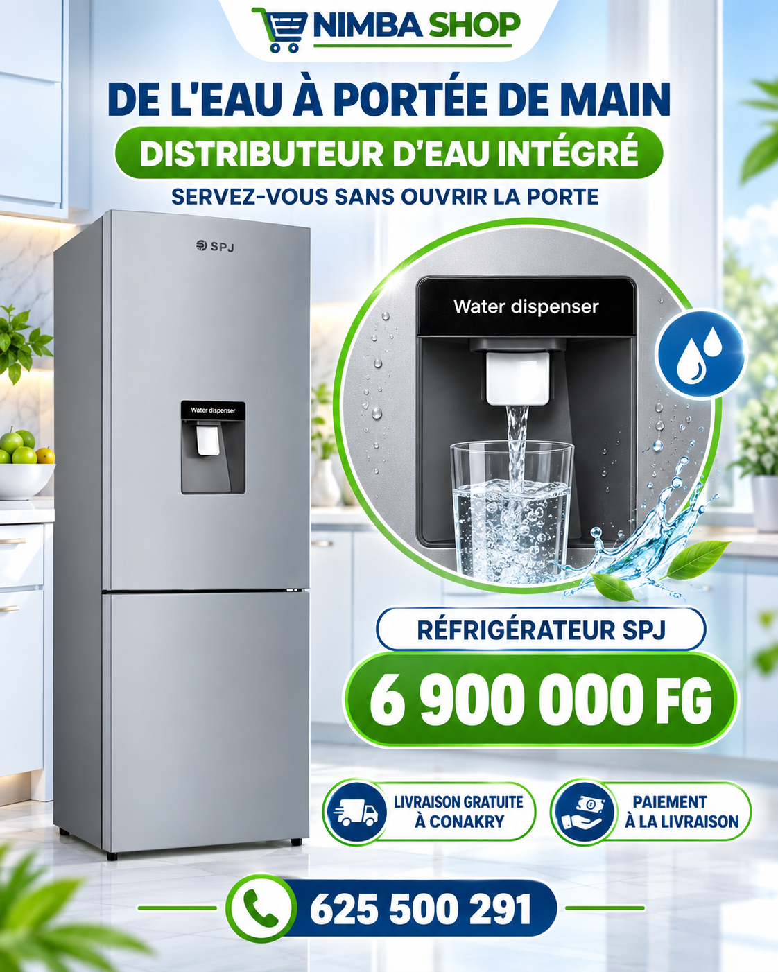 Réfrigérateur SPJ avec distributeur d’eau – Double compartiment