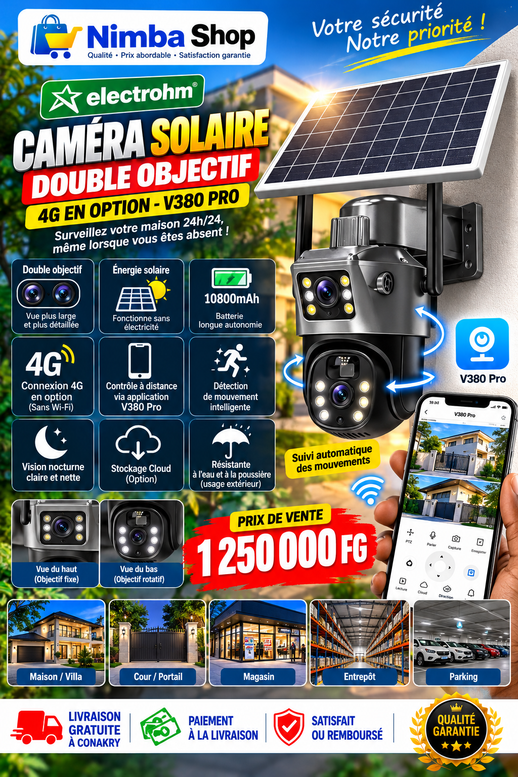 ☀️ CAMÉRA DE SURVEILLANCE SOLAIRE ELECTROHM DOUBLE OBJECTIF – V380 PRO