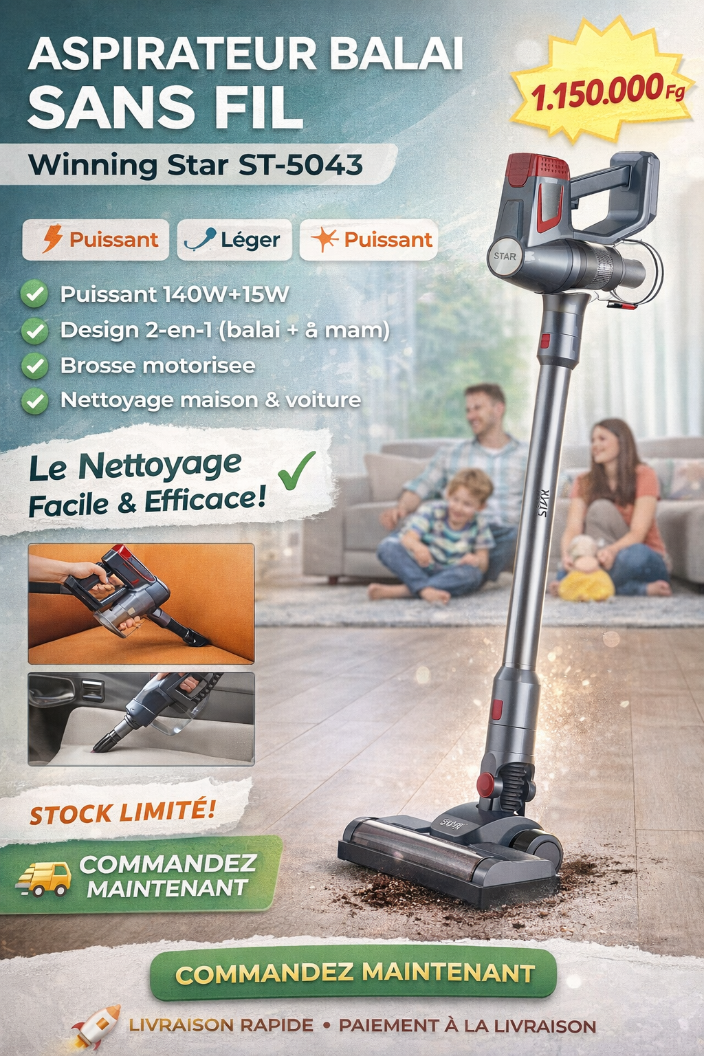 🧹 Aspirateur Balai Sans Fil Winning Star ST-5043