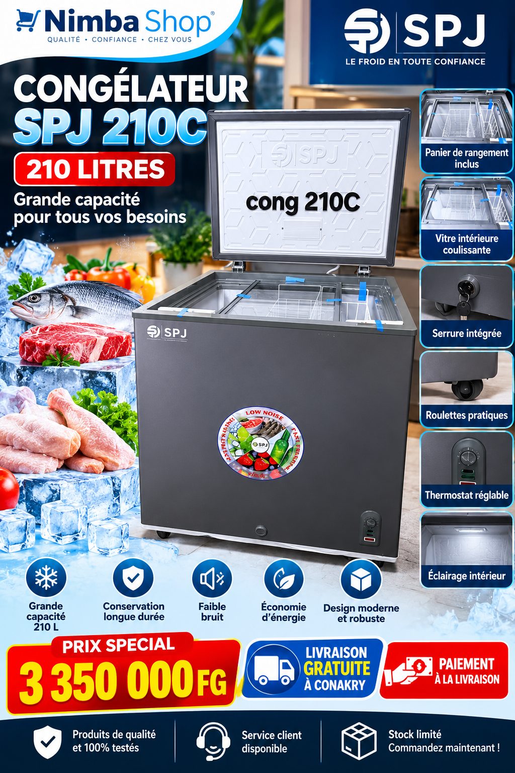 🧊 Congélateur Coffre SPJ 210C – 210 L