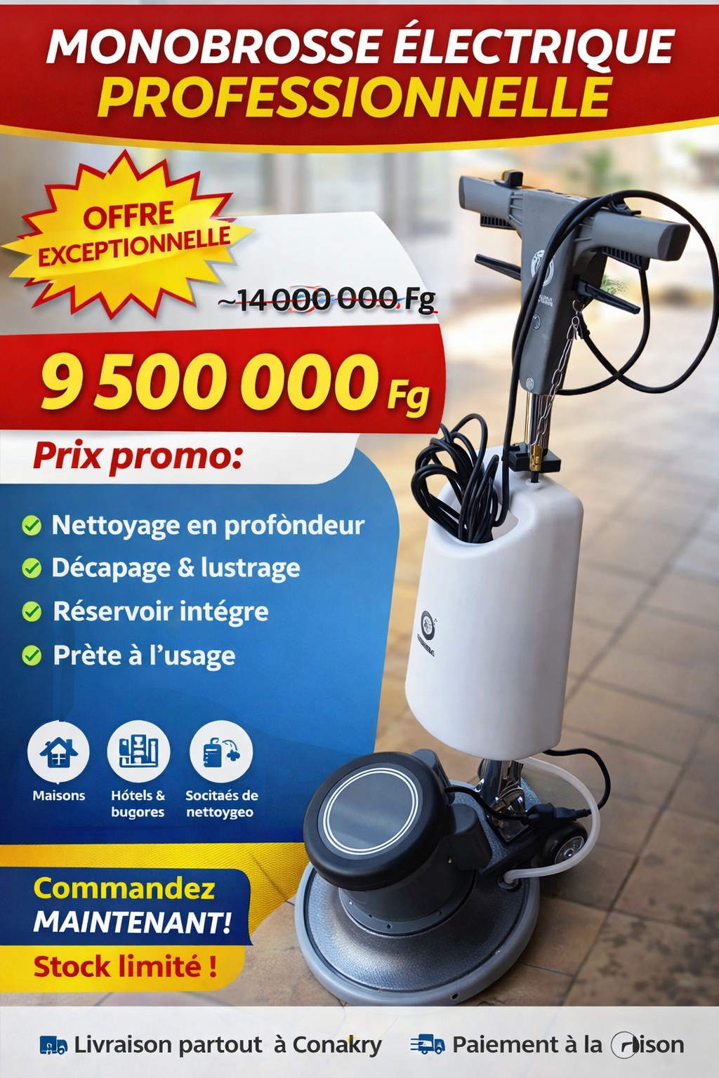 🧼 Monobrosse Électrique Professionnelle – Nettoyage & Polissage