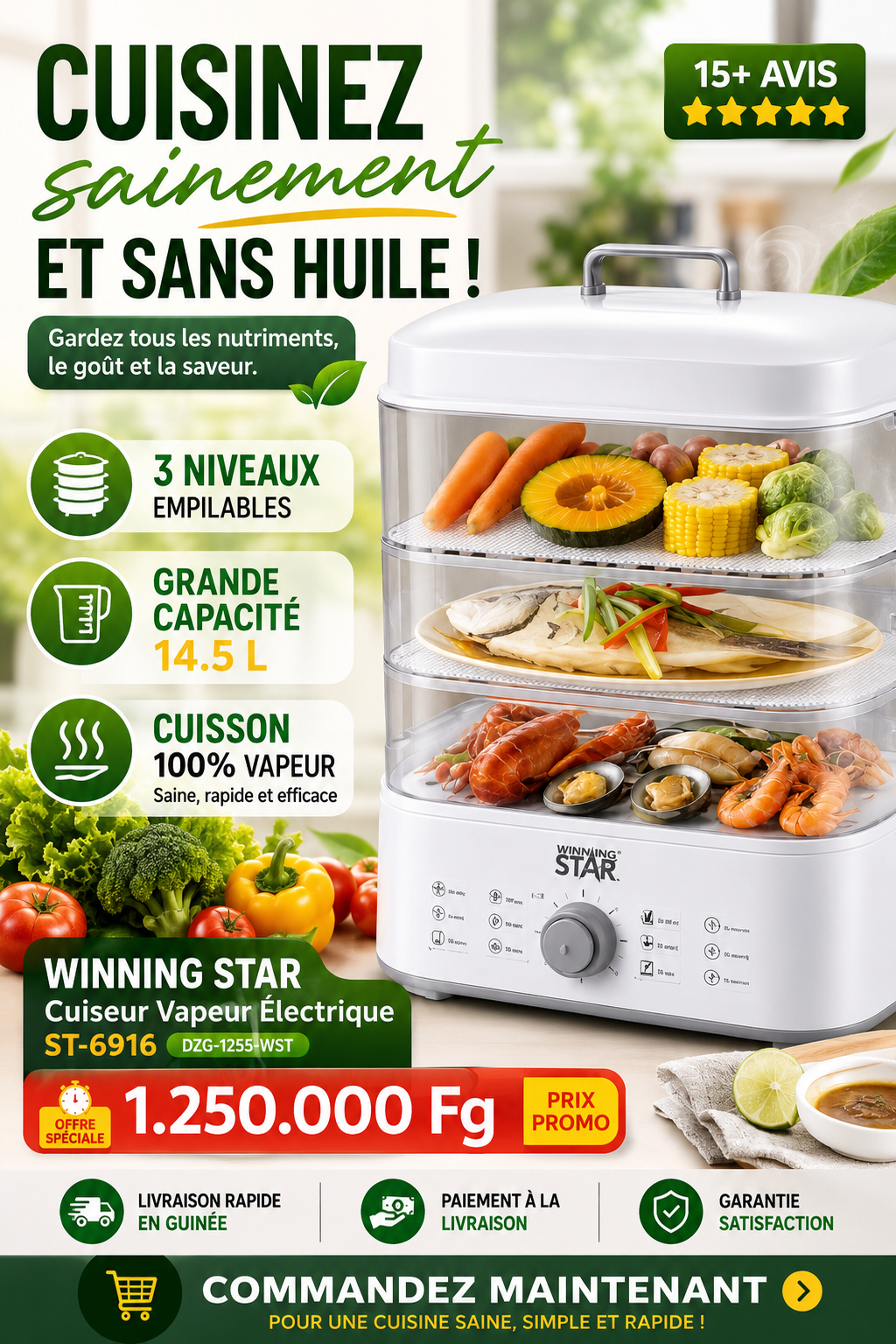 🍲 Cuiseur Vapeur Multifonction – Cuisine Saine & Rapide