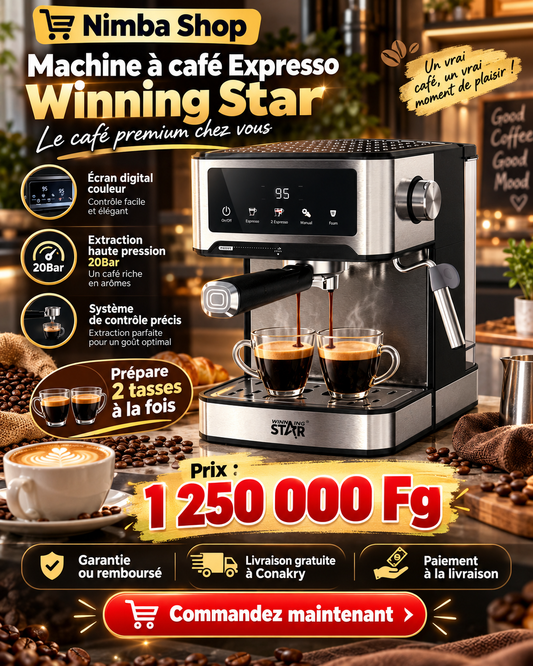 ☕ Machine à Café Expresso Winning Star – 20 Bars, Écran Digital & Double Tasse