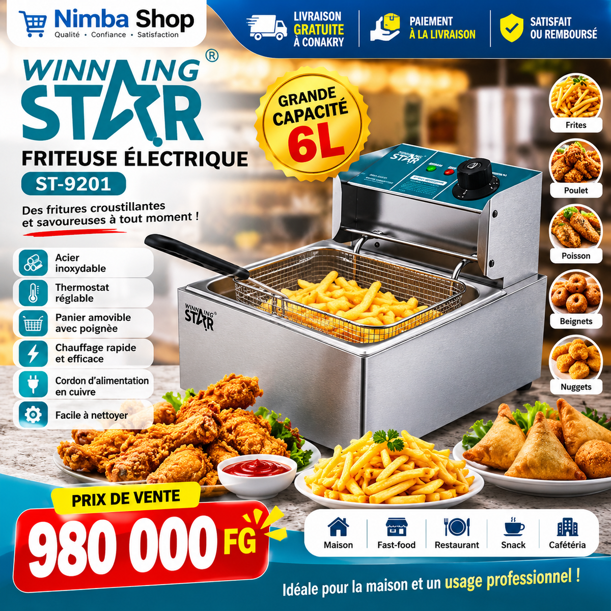 🍟 Friteuse Professionnelle Winning Star 6L – ST-9201