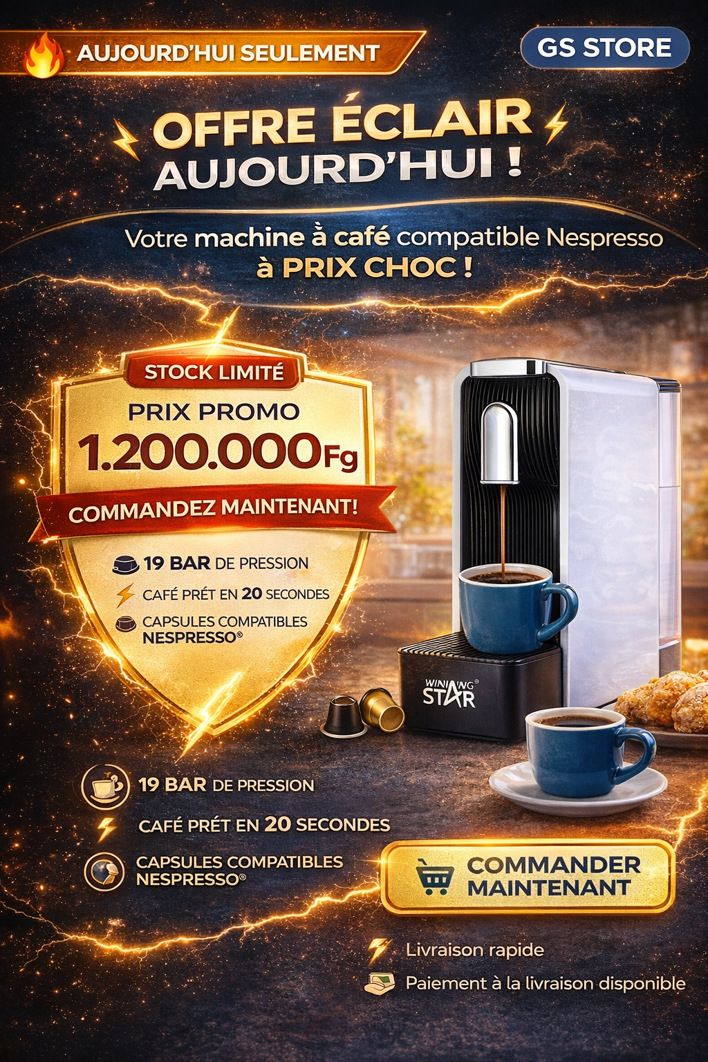 🟦 Machine à Café WINNING STAR ST-9701 – 1200W