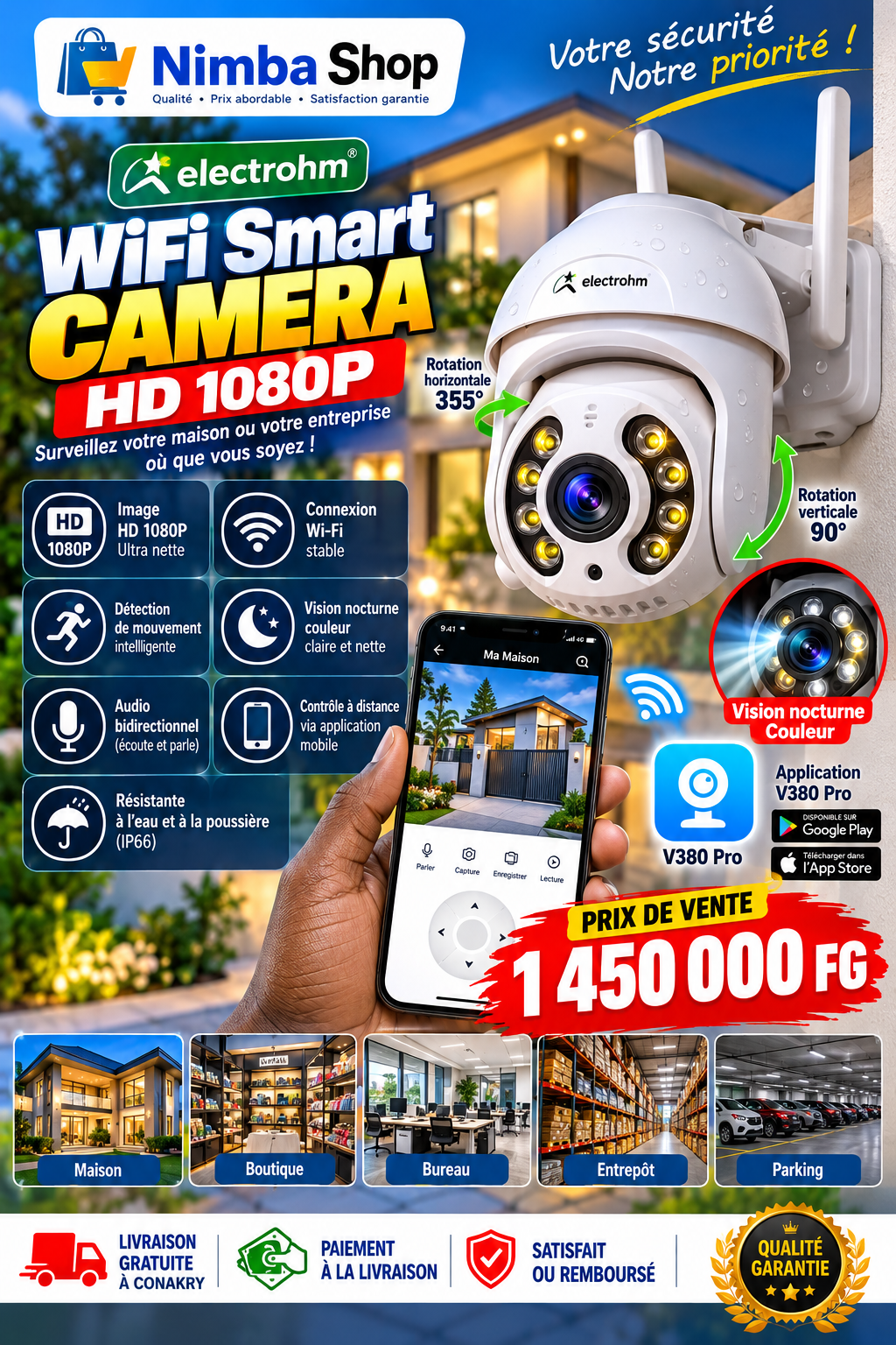 🔐 CAMÉRA DE SURVEILLANCE WIFI SMART CAMERA ELECTROHM – HD 1080P
