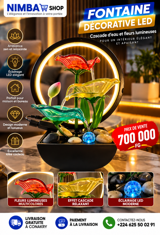Fontaine Décorative LED avec Cascade d’Eau et Fleurs Lumineuses 🌸�
