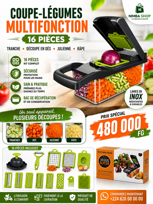 🥕 Coupe-Légumes Multifonction 16 Pièces
