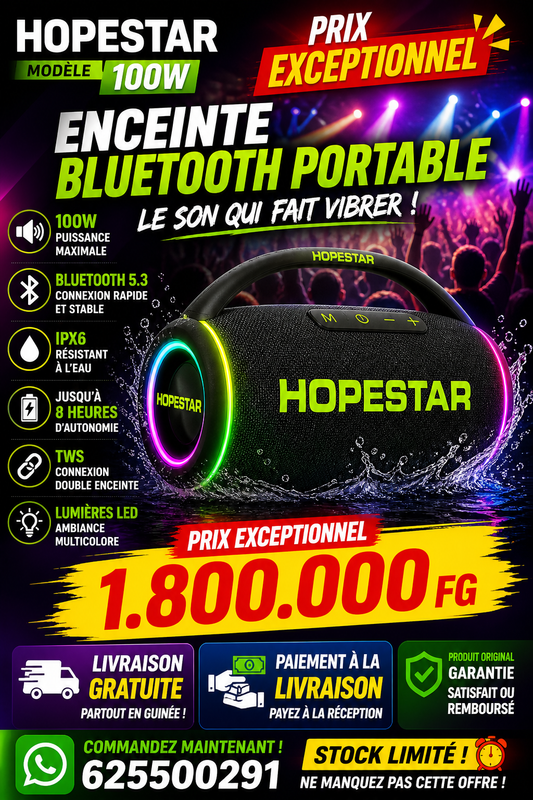 🔊 Enceinte Bluetooth Portable HOPESTAR A65 – 100W Ultra Puissante