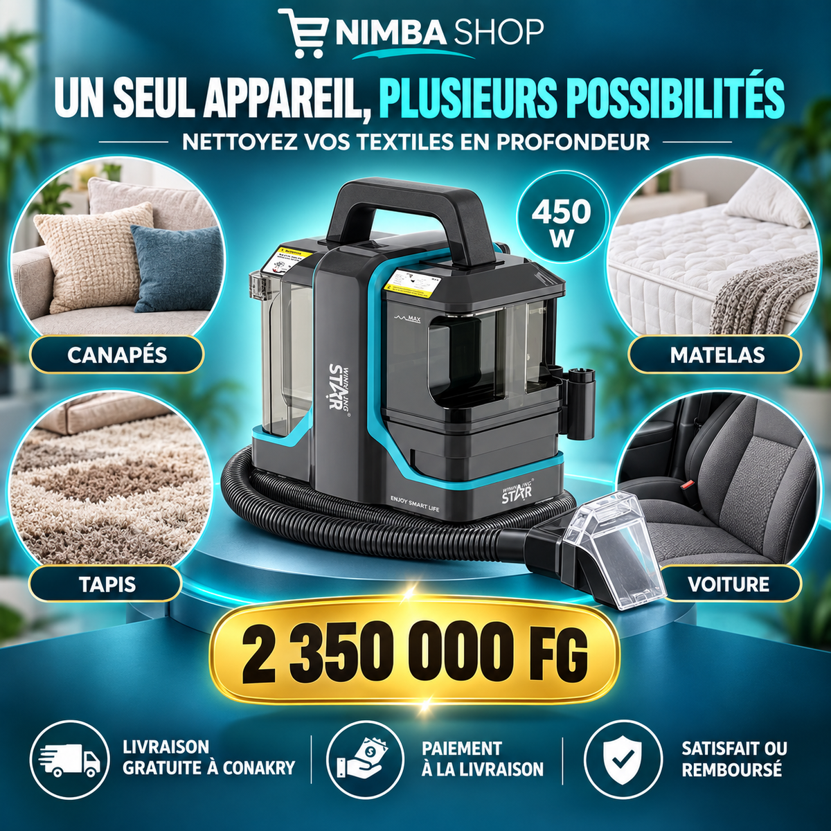 Nettoyeur de Canapés et Tissus Winning Star – 450 W
