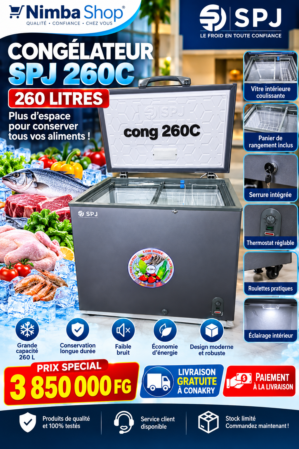 🧊 Congélateur Coffre SPJ 260C – 260 Litres