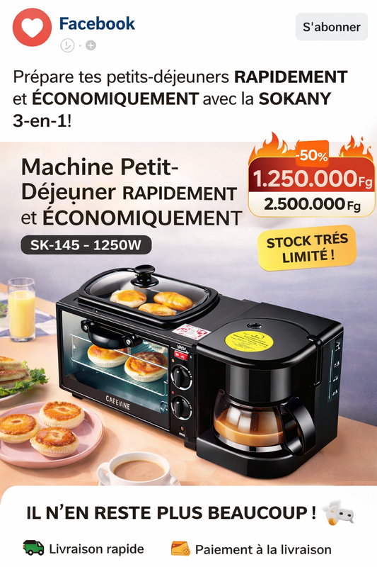 🍳☕ Machine Petit-Déjeuner 3-en-1 SOKANY SK-145 – 1250W
